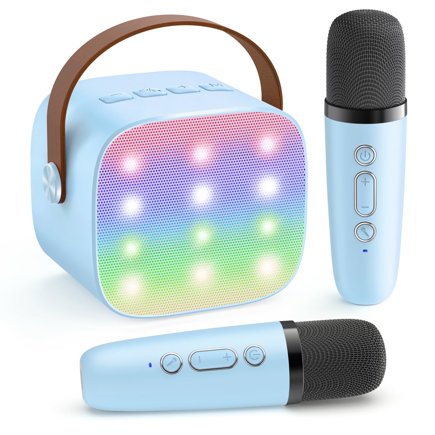 YLL Mini Karaoke Machine for Kids Portable Bluetooth Speaker with 2 Wireless Microphones Christmas Birthday Toys Gifts for Boys 3 4 5 6 7 8 9 10 11 12 + Year Old Party Family School(Blue)
