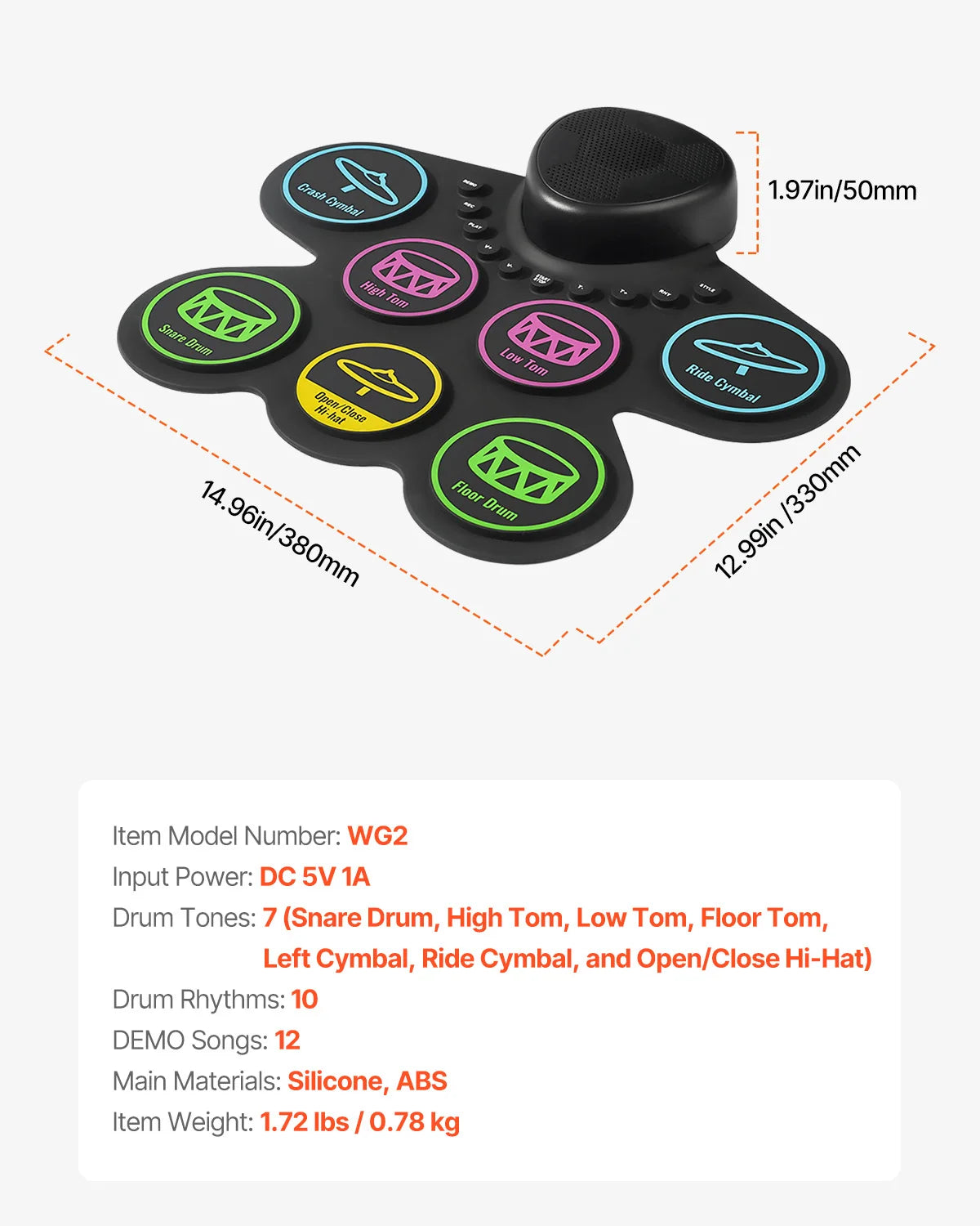 Electronic Drum set Portable Instrument Toy for Kids Ages 3+
