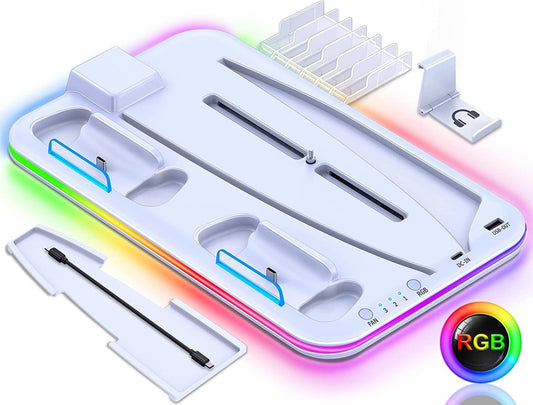 PS5 Ladestation mit RGB-Licht für Controller und Headset