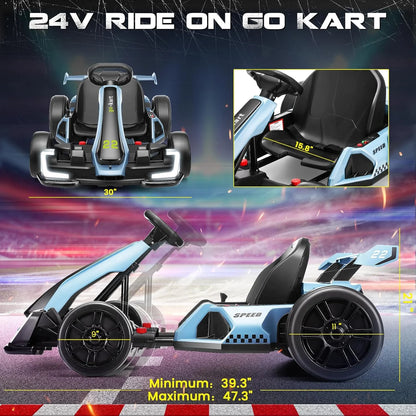 24V Kids Electric Go Kart Drift Kart Car with Adjustable Seat, Fast 8.5 MPH, 300W Powerful Motor and 2 Speed