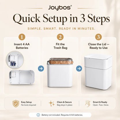 JOYBOS Touchless Trash Can with Motion Sensor & Auto Bag-Suction System, Hands-Free Operation Suitable for Small Spaces, Compact Waste Bin with Press-to-Open Lid, ABS/Polypropylene Garbage Pail, RV, Narrow Corners, RV Essenti