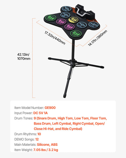 Electronic Drum set Portable Instrument Toy for Kids Ages 3+