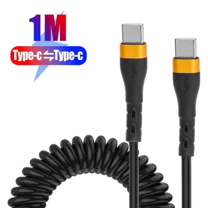PD 120W Type C To Type C Cable 5A Fast Charge USB C Spring Car Charger