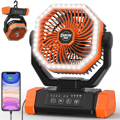 A camping fan powered by a 40000 mAh battery