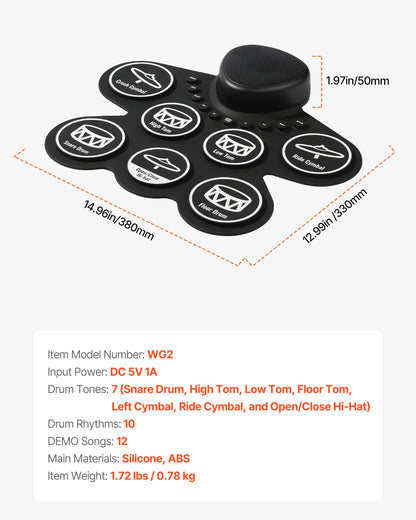 Electronic Drum set Portable Instrument Toy for Kids Ages 3+