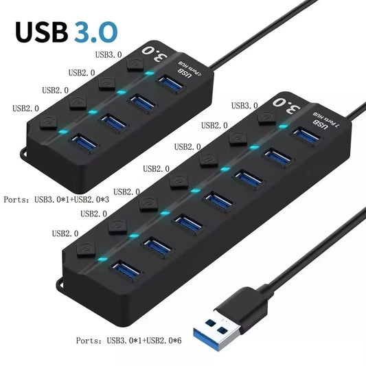 USB 3.0 7-Port Hub Splitter – Hochgeschwindigkeits-Multi-USB-Erweiterungsadapter