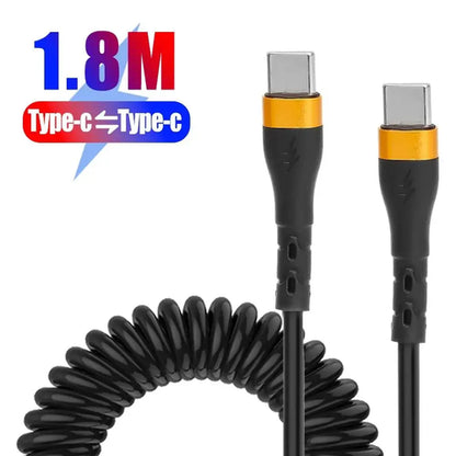PD 120W Type C To Type C Cable 5A Fast Charge USB C Spring Car Charger