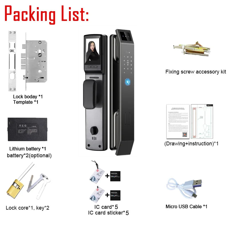 3D Face Recognition Unlock Digital Door Lock With Camera Finger print Password