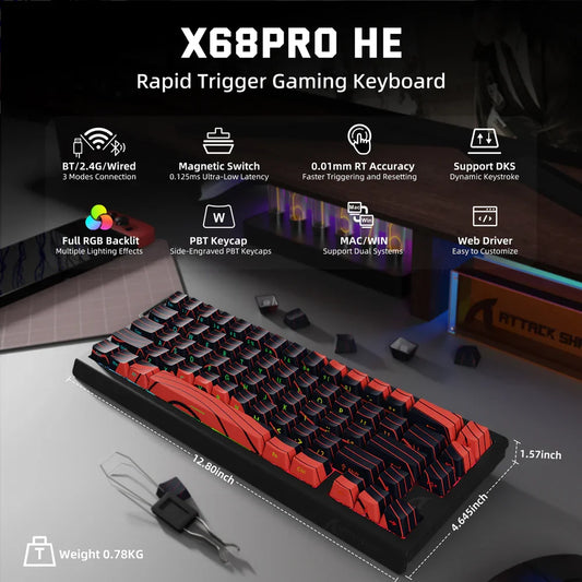 ATTACK SHARK X68PRO HE Kabellose magnetische Gaming-Tastatur