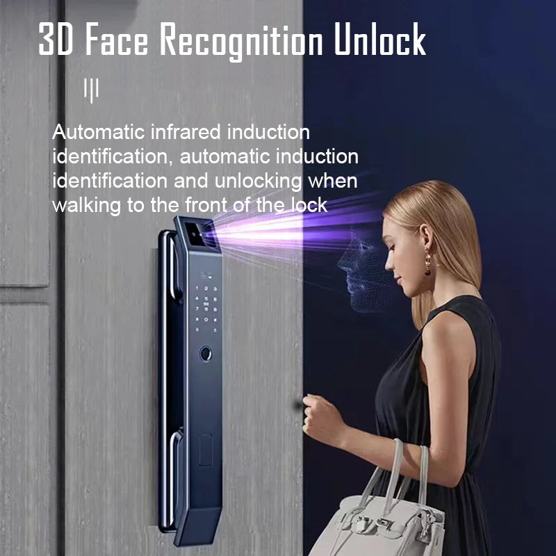 3D Face Recognition Unlock Digital Door Lock With Camera Finger print Password