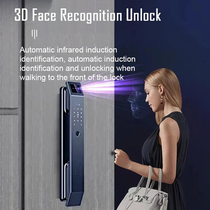 3D Face Recognition Unlock Digital Door Lock With Camera Finger print Password