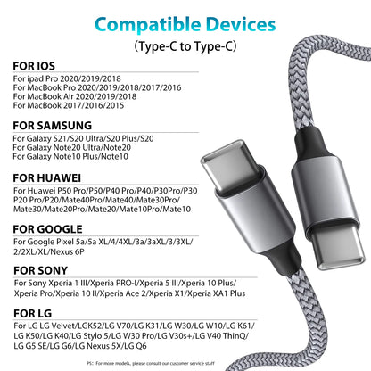60W PD USB-C to USB-C Fast Charging Cable Nylon Braided Type-C Data