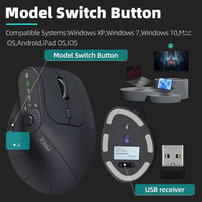 Ergonomic 2.4GHz Wireless BT RGB Mouse
